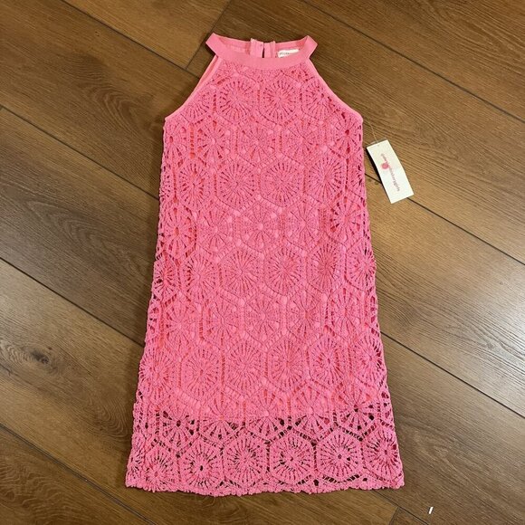Design History Girls Pink Blast Crochet Halter Dress Size L - Picture 6 of 8